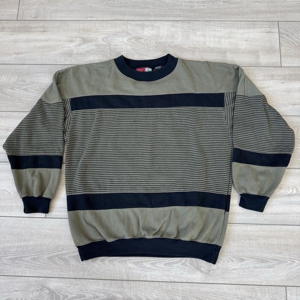 Todays News Vintage Striped Crewneck Pullover Sweatshirt Size Large